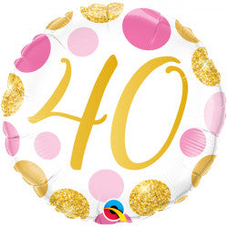 Pink & Gold Dots Age 40 Balloon - 18" Foil