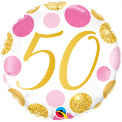 Pink & Gold Dots Age 50 Balloon - 18" Foil