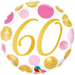 Pink & Gold Dots Age 60 Balloon - 18" Foil