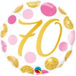 Pink & Gold Dots Age 70 Balloon - 18" Foil
