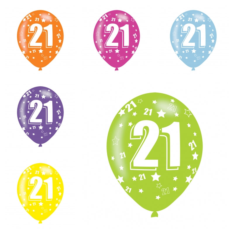 Age 21 Assorted Colours Balloons - 11" Latex (6ct)