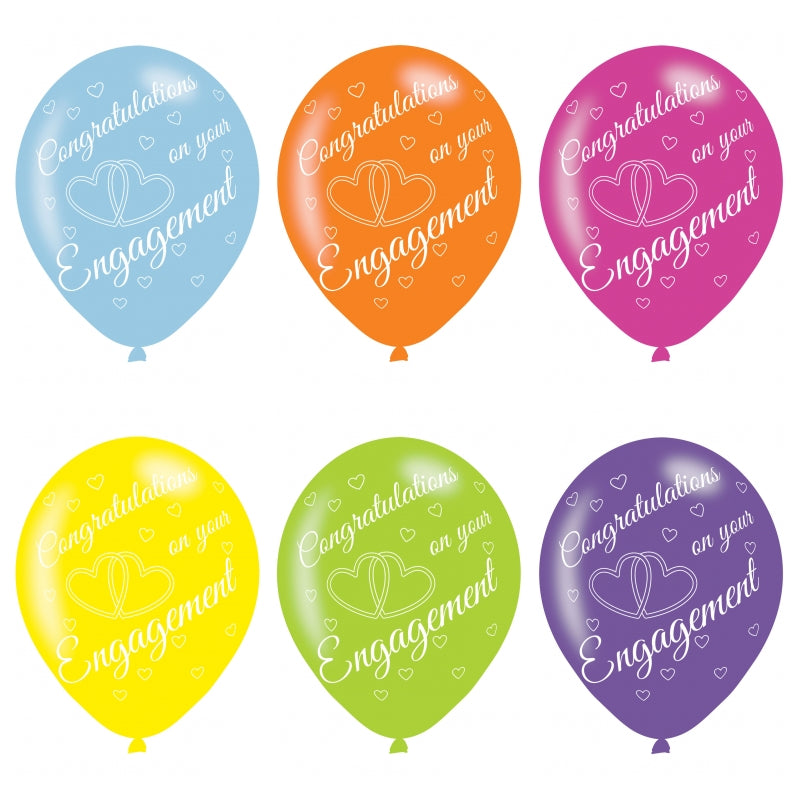 Engagement Assorted Colours Balloons - 11" Latex (6ct)