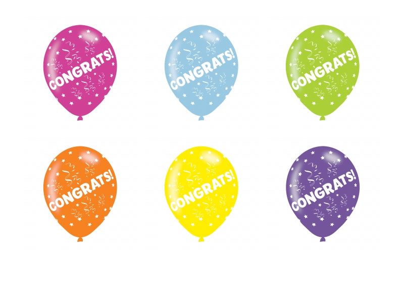 Congrats Assorted Colours Balloons - 11" Latex (6ct)