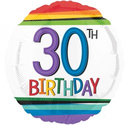 Rainbow Birthday Age 30 Round Balloon - 18" Foil