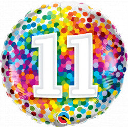 Rainbow Confetti Age 11 Birthday Balloon - 18" Foil