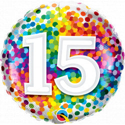 Rainbow Confetti Age 15 Birthday Balloon - 18" Foil