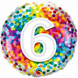 Rainbow Confetti Age 6 Birthday Balloon - 18" Foil