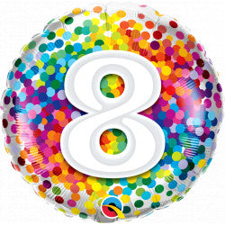 Rainbow Confetti Age 8 Birthday Balloon - 18" Foil