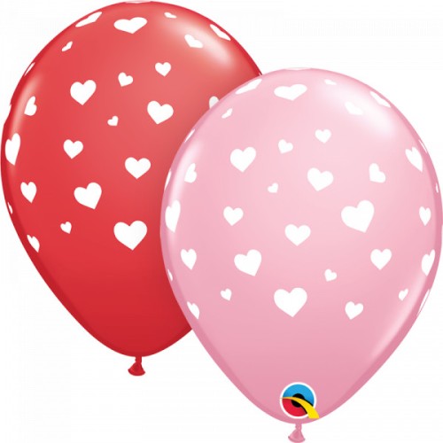 Pink & Red Random Hearts Balloon - 11" Latex (25ct)