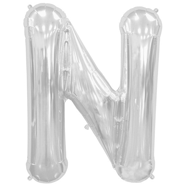 Silver Letter 'N' Balloon - (34"/86cm) Foil