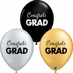 Gold Silver & Onyx Black Assorted Simply Congrats Grad Balloon - 11" Latex (25ct) EOL