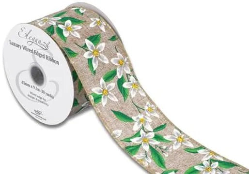Eleganza Wired Edge Floral Pattern Natural 63mm x 9.1m Design No.412- 1ct