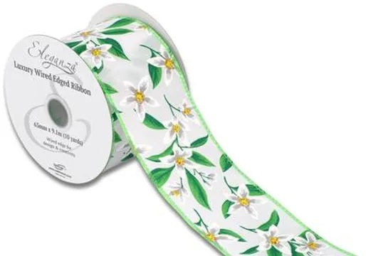 Eleganza Wired Edge Floral Pattern White 63mm x 9.1m Design No.412- 1ct