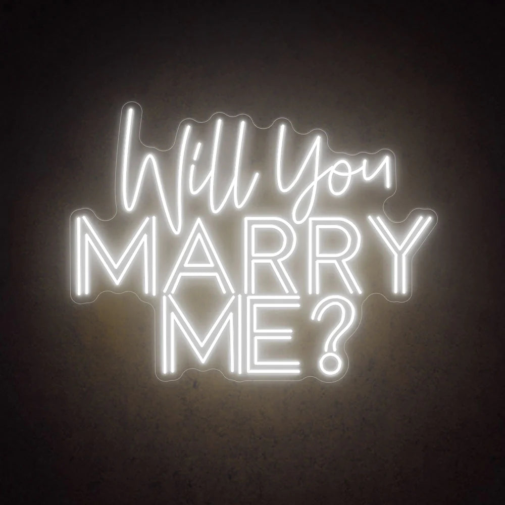 White Neon LED 'Will You Marry Me?' Sign - 110 x 85cm