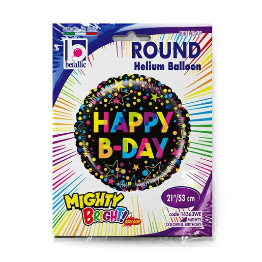 Happy Birthday Mighty COLOURFUL Balloon - 21"/53cm Foil - Packaged