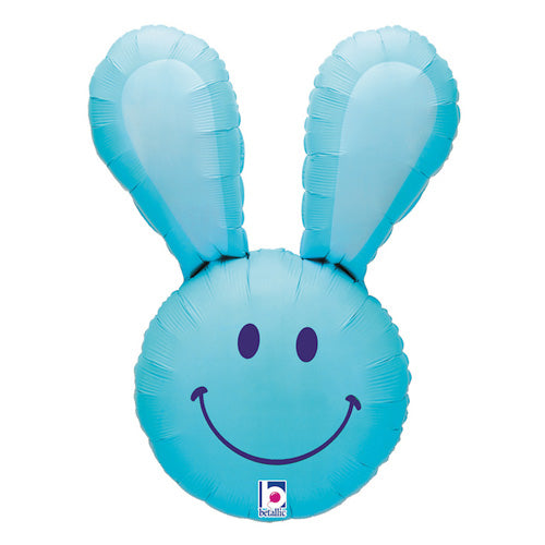 Blue Smiley Bunny Balloon - 37" Foil Unpackaged