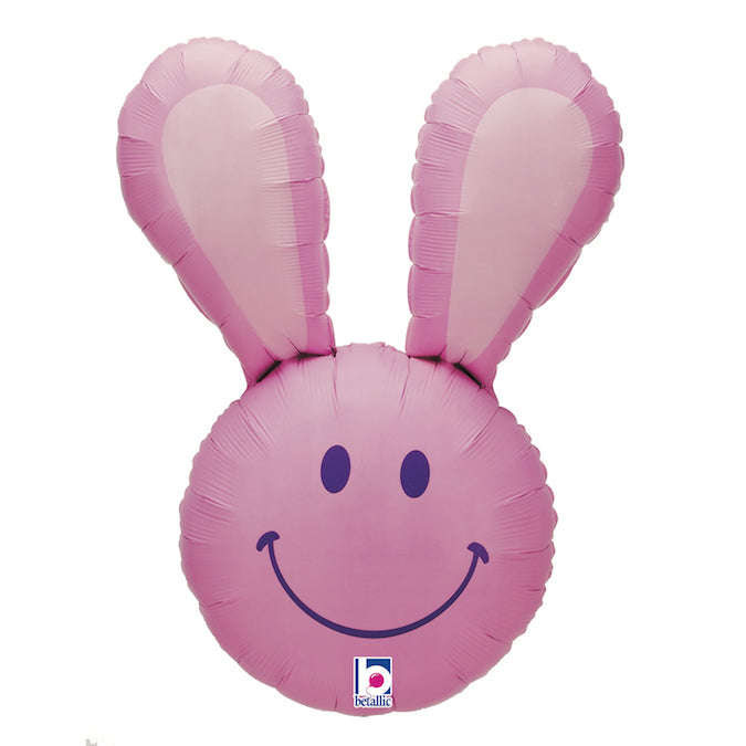 Pink Smiley Bunny Balloon - 37" Foil UNPackaged