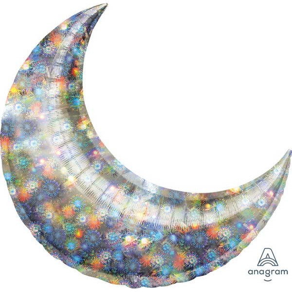 Holographic Fireworks Crescent Supershape Balloon - 26"/53cm Foil (3ct)