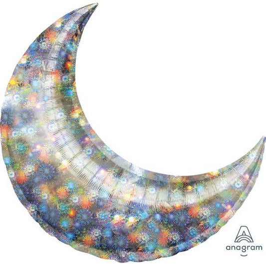 Holographic Fireworks Crescent Supershape Balloon - 26"/53cm Foil (3ct)