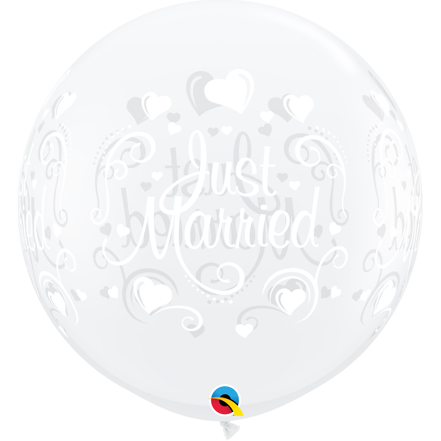 White Just Married Hearts Balloon - 36" Latex (2ct)