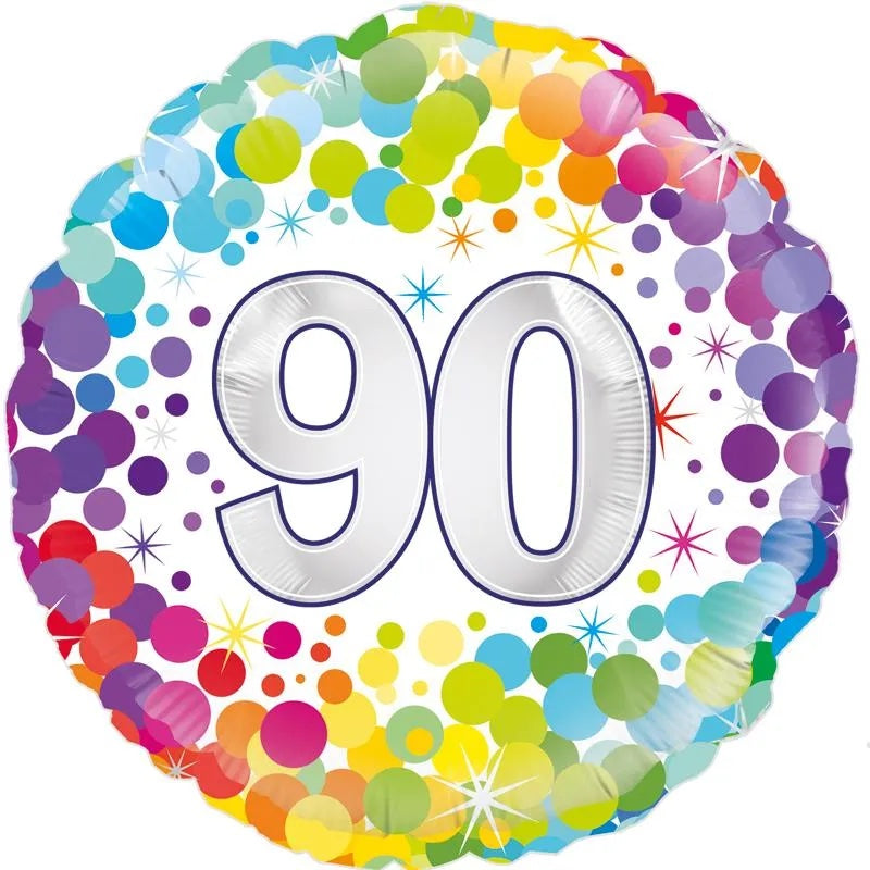 90th Colourful Confetti Birthday Balloon - 18" Foil