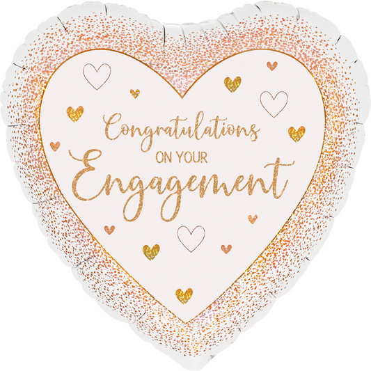 Rose Gold Heart Engagement Holographic Balloon - 18" Foil
