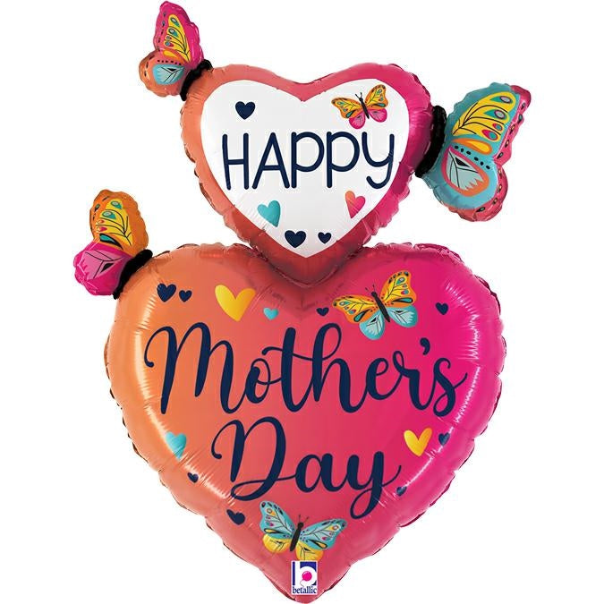 Mother's Day Butterfly Hearts Balloon Shape - 31" Foil Unpackaged