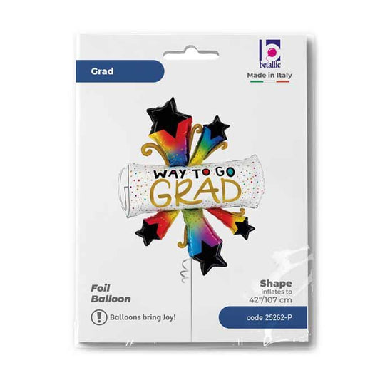 Bursting Stars Grad WAY TO GO Shape Balloon - Foil 47" / 107cm