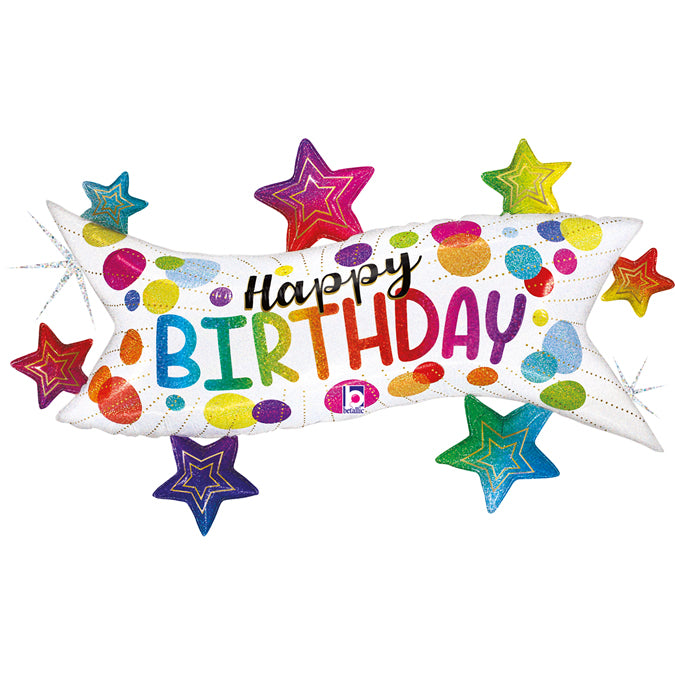 Birthday Banner Stars SuperShape Balloon -37"/95cm Foil