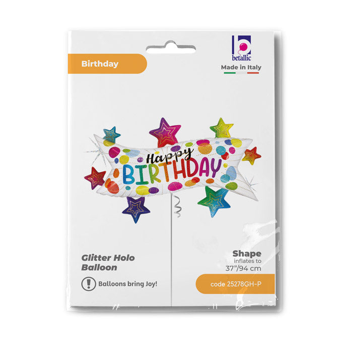 Birthday Banner Stars SuperShape Balloon -37"/95cm Foil