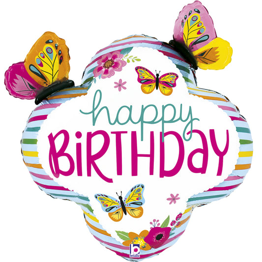 Colourful Birthday Butterfly Frame SuperShape Balloon -30"/74cm Foil