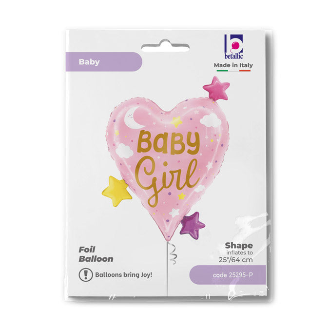 Baby Girl Stars Heart Supershape Balloon - 25" Foil