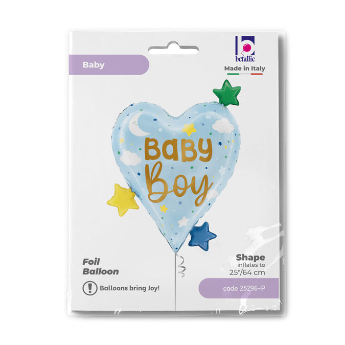 Baby Boy Stars Heart Supershape Balloon - 25" Foil