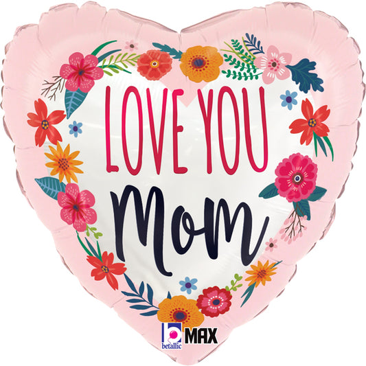 Satin Love You Mom Blossoms Balloon - 18" Foil Unpackaged