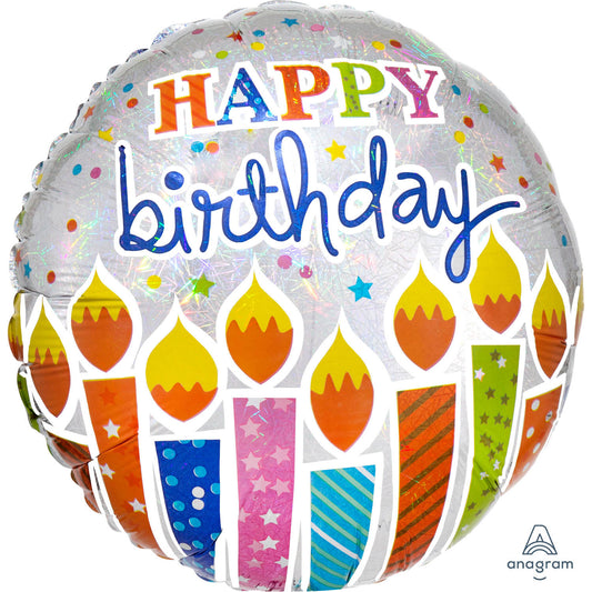 Shimmer Happy Birthday Candles Holographic Balloon - 18" Foil