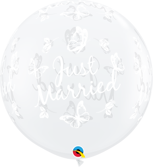 Diamond Clear Just Married Butterflies-A-Round Balloons - 36" Latex (2ct)