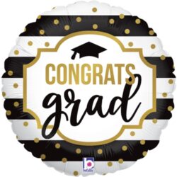 Black & White Stripe Grad Mini Shape Air-Filled Balloon – 9″ Foil