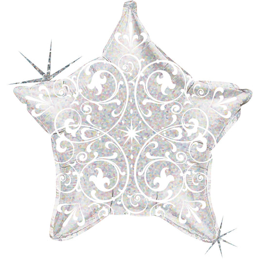 Filigree Silver Star Balloon - 21" Foil