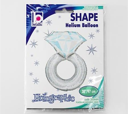 Platinum Wedding Ring Holographic Shape Balloon - 38" Foil