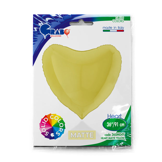 Matt Yellow Heart Balloon - 36" Foil