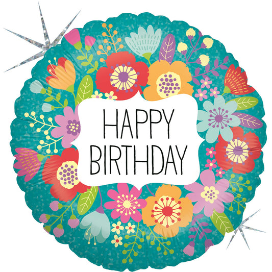 Wildflower Birthday Holographic Balloon - 18" Foil Unpackaged