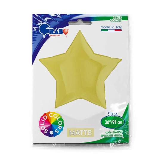 Matt Yellow Star Balloon - 36" Foil