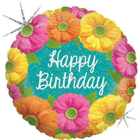 Bright Birthday Blooms Balloons - 18" Foil Unpackaged