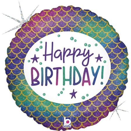 Glitter Mermaid Birthday Balloon - 18" Foil Unpackaged