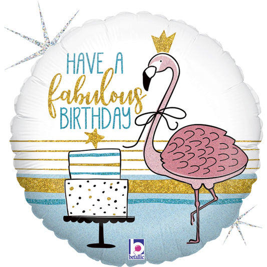 Glitter Fabulous Holographic Flamingo Birthday Balloon - 18" Foil