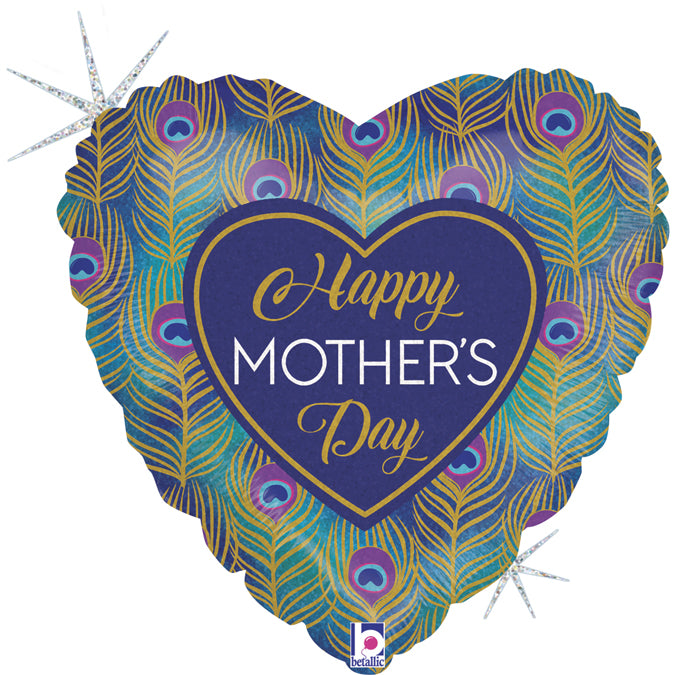 Glitter Peacock Mothers day Balloon - 18" Foil Unpackaged