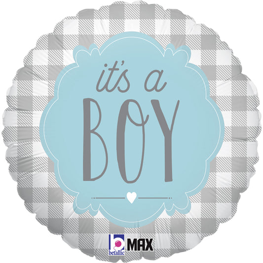 Boy Buffalo Plaid Balloon - 18" Foil Packaged