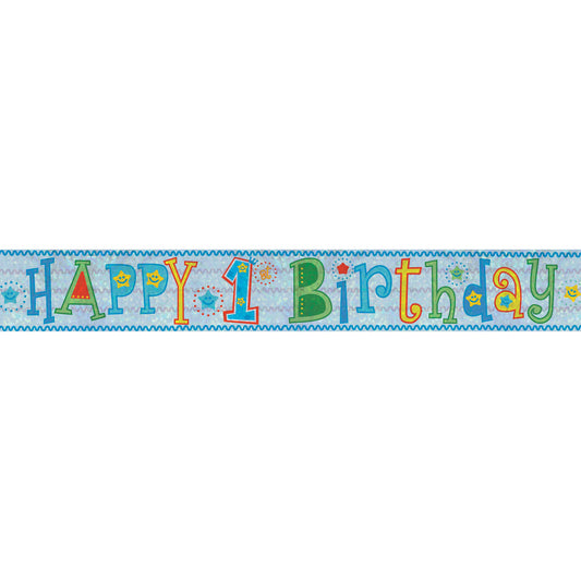 Happy 1st Birthday Boy Holographic Foil Banners 2.7m - 6 PC