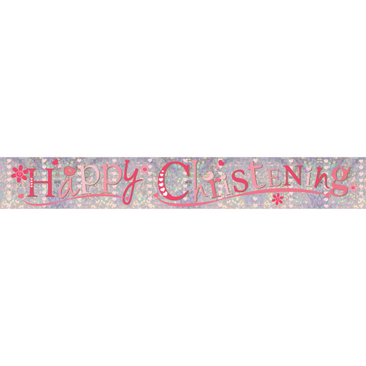 Pink Christening Holographic Foil Banners 2.7m - 6 PC