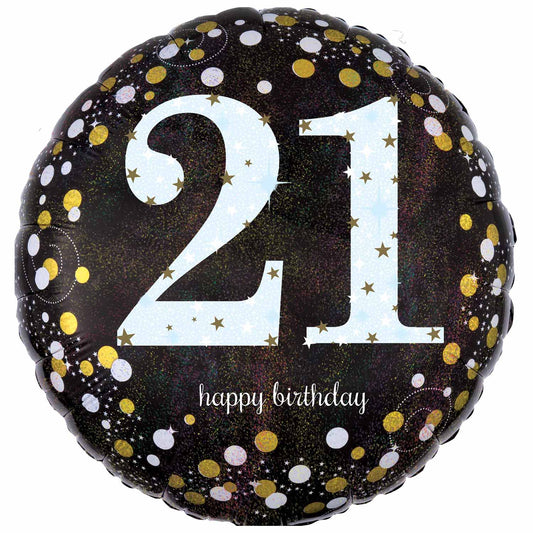 Age 21 Birthday Black and Gold Balloon - 18" Foil